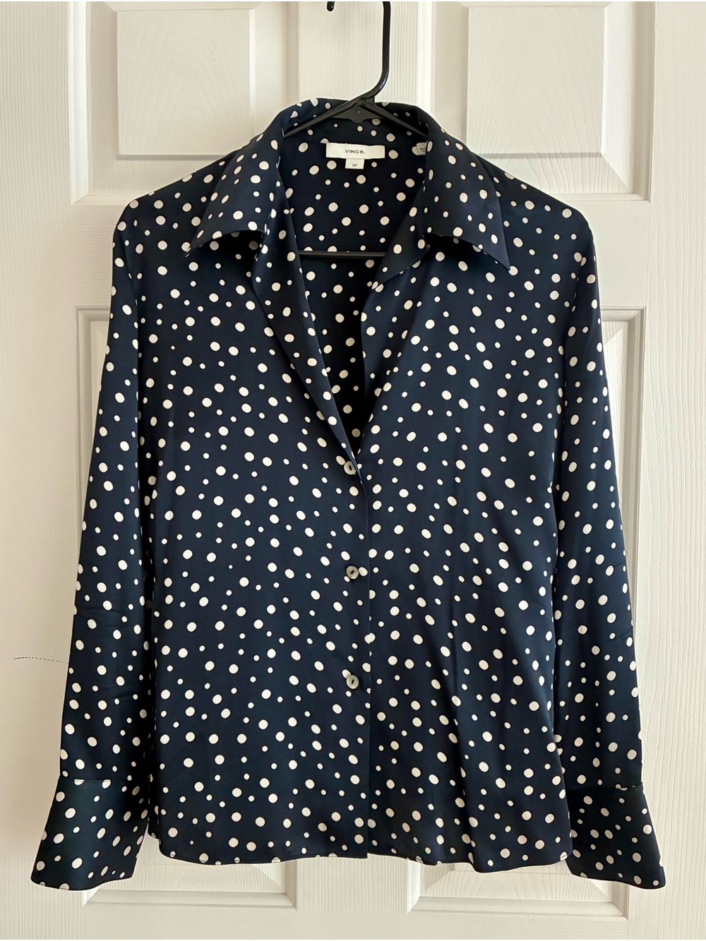 Vince navy polka dot silk blouse